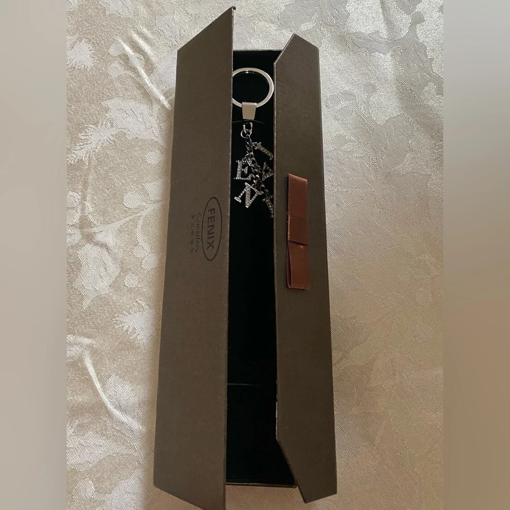 Crystal Pave Silver Multi Charm Keychain Key Ring FENIX new in box